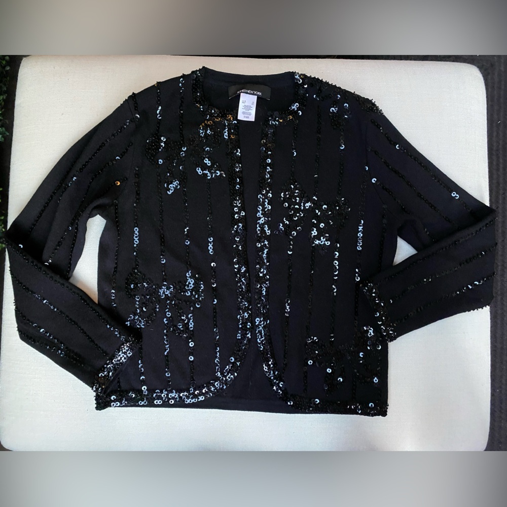 VGUC Jones New York Black Sequin Bow Cardigan